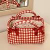 Quilted Craft Picnic Bag Plaid Design Storage Basket French Style Fabric Organizer  Bedroom Use
