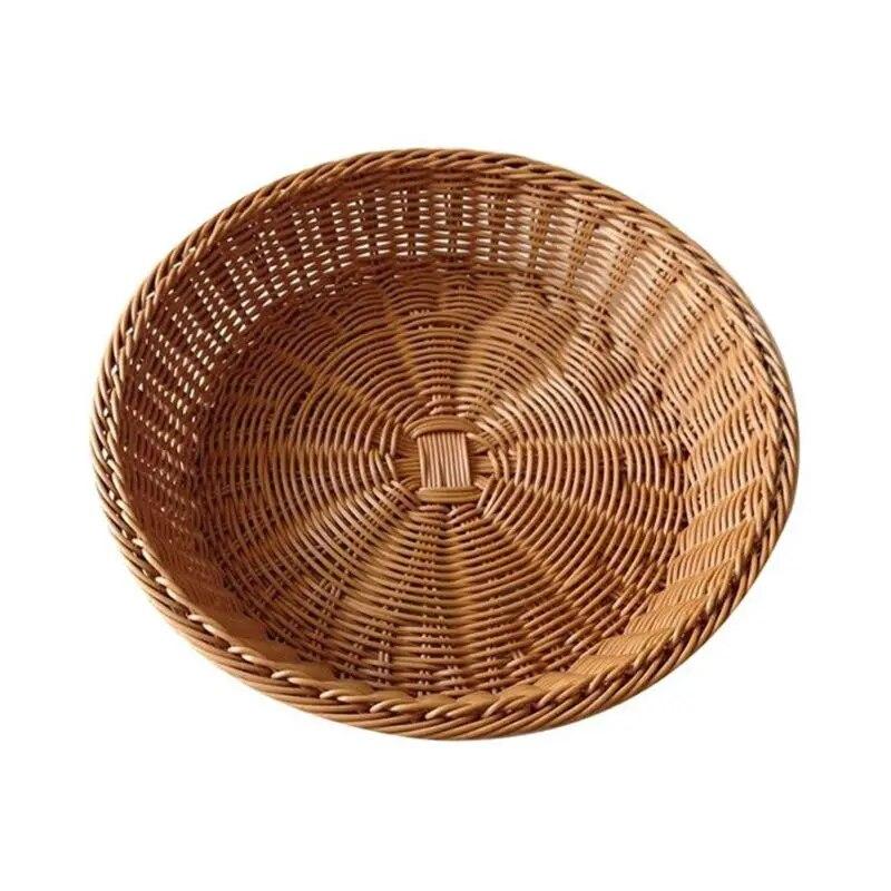 Imitation Wicker Woven Round Basket Bread Tray Serving For Food Fruit Kitchen Organizer Basket