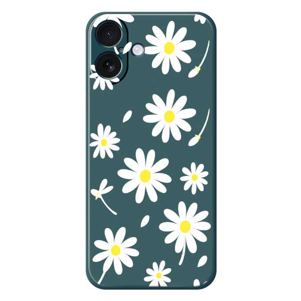 For iPhone 17 Case White Daisy Pattern Printing Straight Edge TPU Phone Back Cover