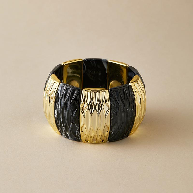 Acrylic Square Pattern Bangle for Women Elastic Rope Splicing Bracelet Geometric Irregular Wide Jewelry Gift