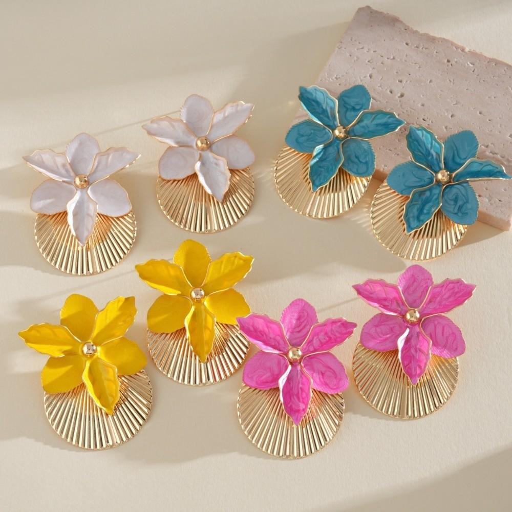 Oil Drip Orchid Flower Shell Earrings Butterfly Orchid Ear Pendant Floral Ear Studs Daily