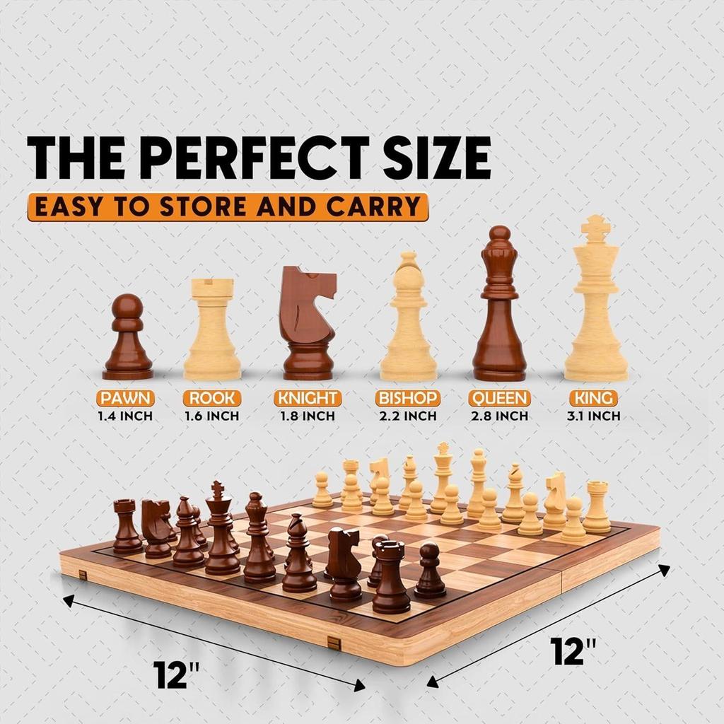 12 Inches Wooden Handcrafted Magnetic Chessboard Set|Tournament-Style Chess Set with Premium Build,Magnetic Pieces|Chess Board for Kids & Adults