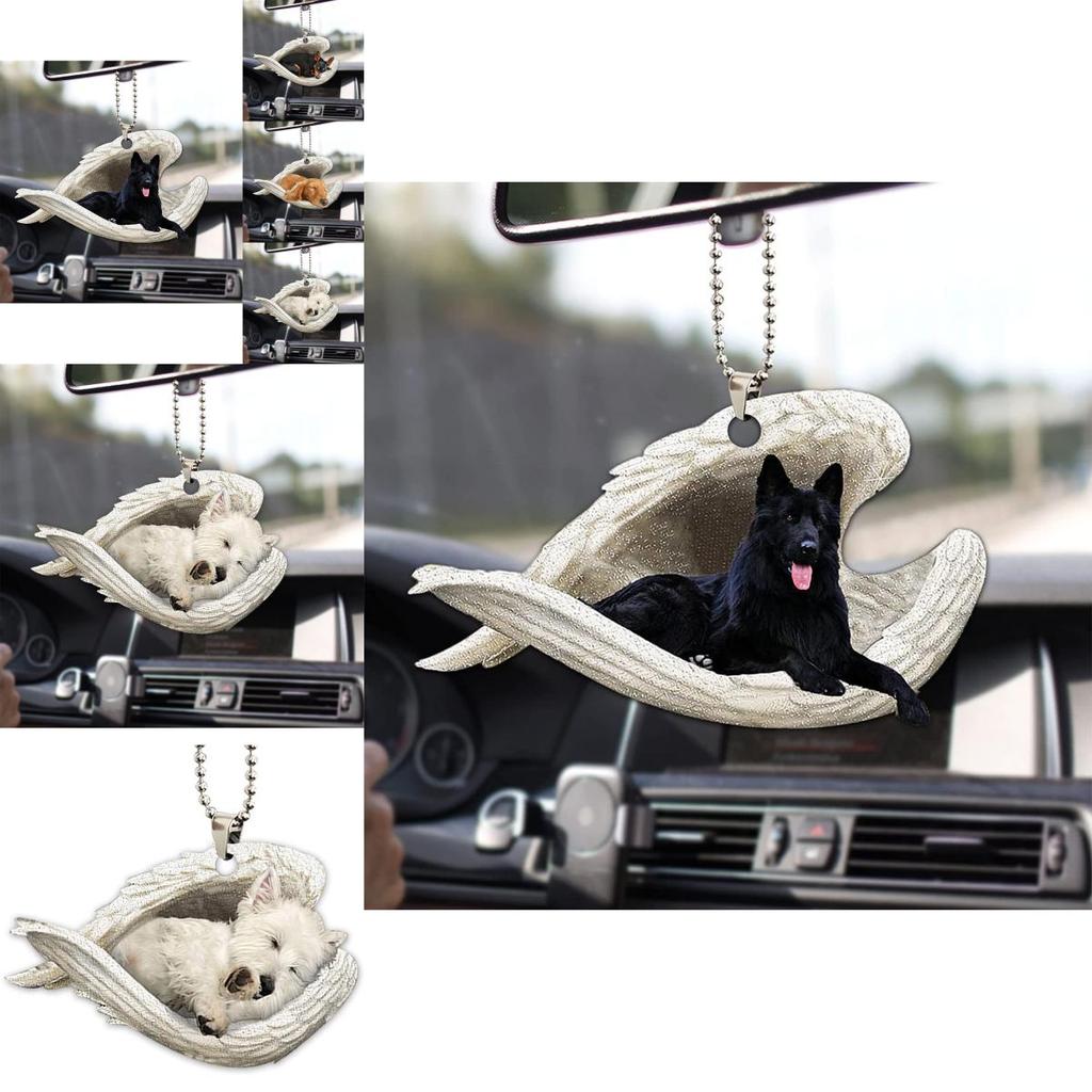 Cute Acrylic Car Mirror Pendant With Angel Wings Perfect For Dog Lovers Gifts