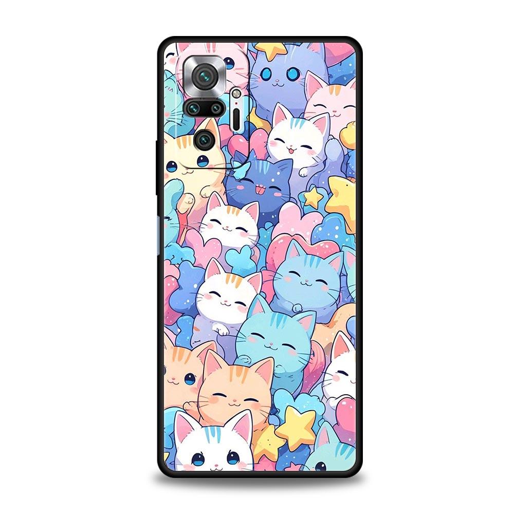 Colorful Cat Design Phone Case Cover for Redmi 14C 10C Note 15 14 13 12 10 11 K40 Pro Plus 5G Soft TPU Shockproof Shell Fundas