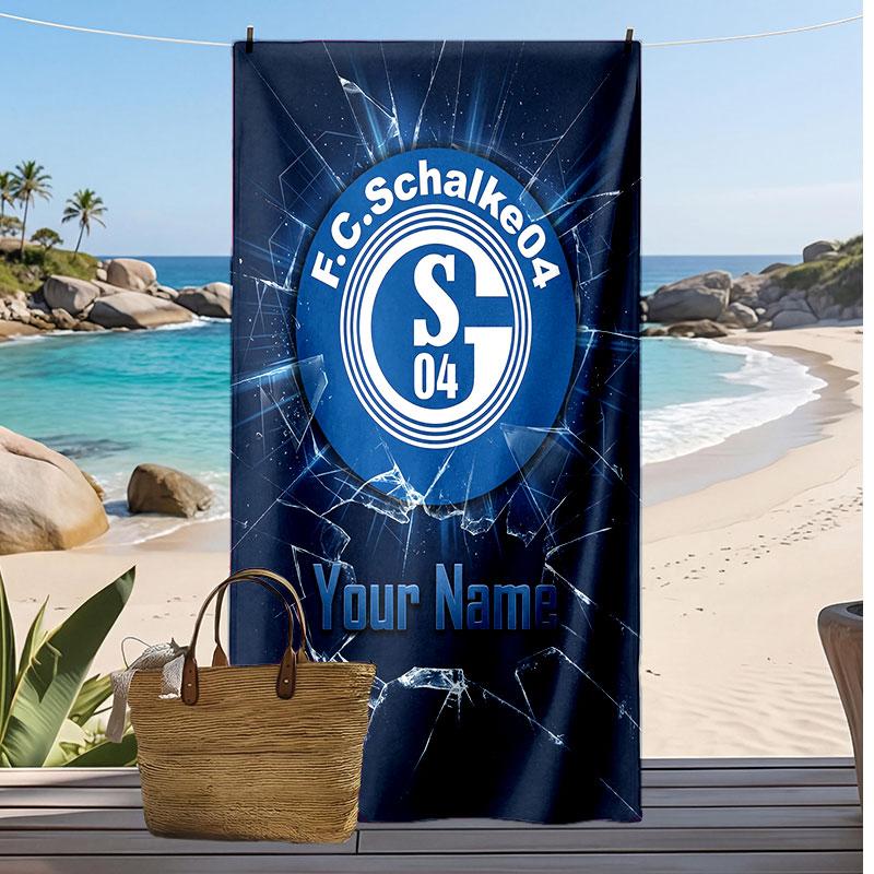 Telo Mare Personalizzato Stampato Schalke 04 FC Logo Calcio Supporto Nome Personalizzato Testo Asciugamano Assorbente Per Sport Viaggio Regalo Speciale