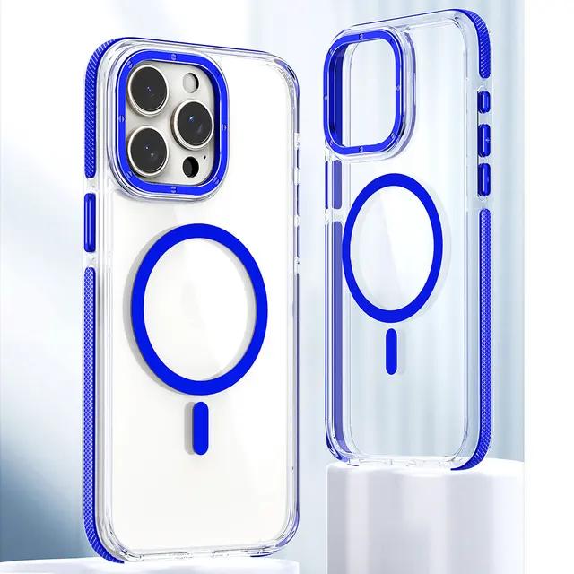 Für iPhone 15 14 13 12 11 Plus Pro Max Hülle Farbiger Rand Magnetische Magsafe Kabellose Ladeabdeckung Transparente Hülle Sturzsicher Fundas