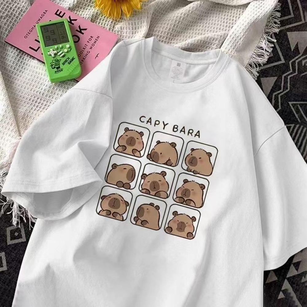 Capybara  Girl Tshirt Cotton Short Sleeve Top Summer Fashion Cartoon Cute Clothes Fashion Kawaii Tee Anime