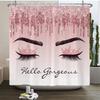 Girl Pink Silver Eyelash Shower Curtain Gorgeous Waterproof Polyester Fabric Bath Curtains Glitter Bathtub Screen with Hooks