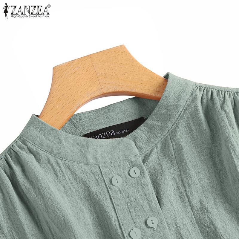 ZANZEA Dámská ležérní halenka s límečkem s dlouhým rukávem v jednobarevné barvě