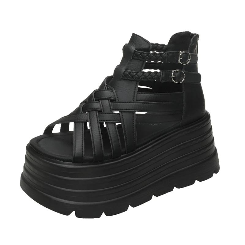 Móda 8CM Návrhářské Dámské Letní Kožené Sandály Otevřená Špička Platforma Klínky Tenisky Nové Dámské Ležérní Boty Plážové Sandálias Das Mulheres