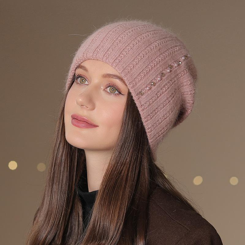 Hats Women's Autumn Winter Thick Warm Woolen Hats Middle-aged Elderly Mothers' Hats Cold Proof Pullover Hats Rabbit Hair Knitted Hats