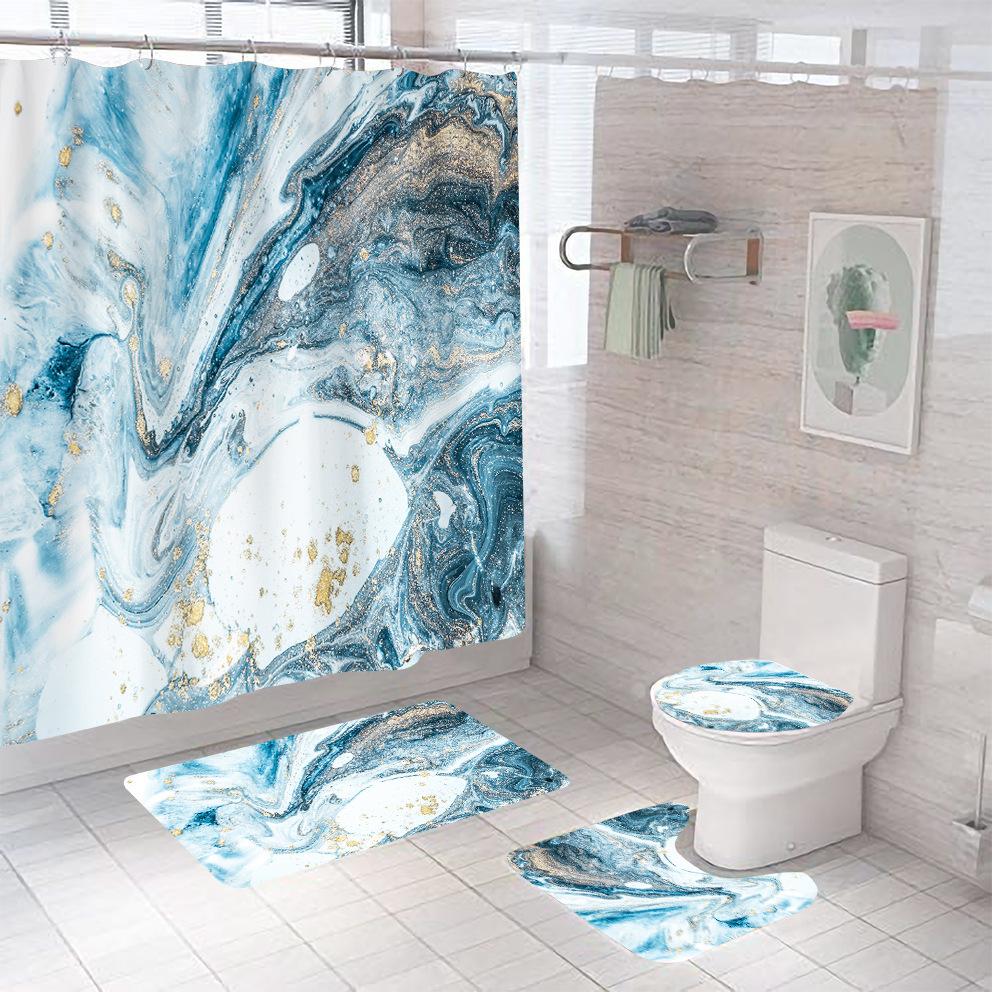 Bathroom Shower Curtain Four-piece Digital Printing Marble Waterproof Shower Curtain Toilet Partition Curtain Bath Mat