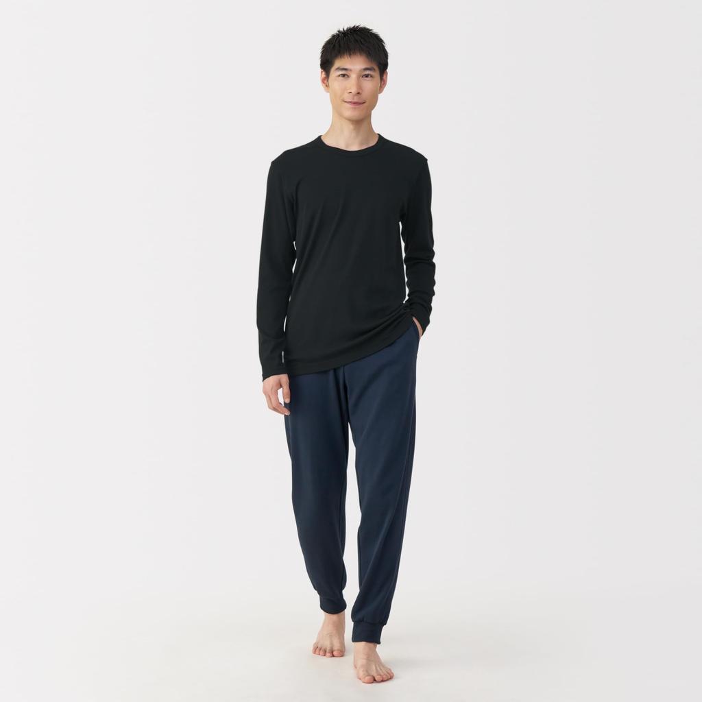 MUJI Warm Cotton Crew Neck Long Sleeve Size S Men's T-Shirt, Black, (FA1APA5A)