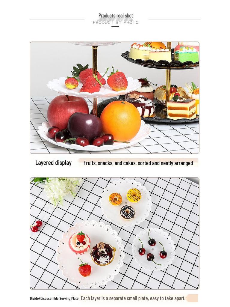 Three-Tier European Dessert and Snack Stand – Plastic Fruit, Cake, and Candy Display Plate for Weddings and Parties