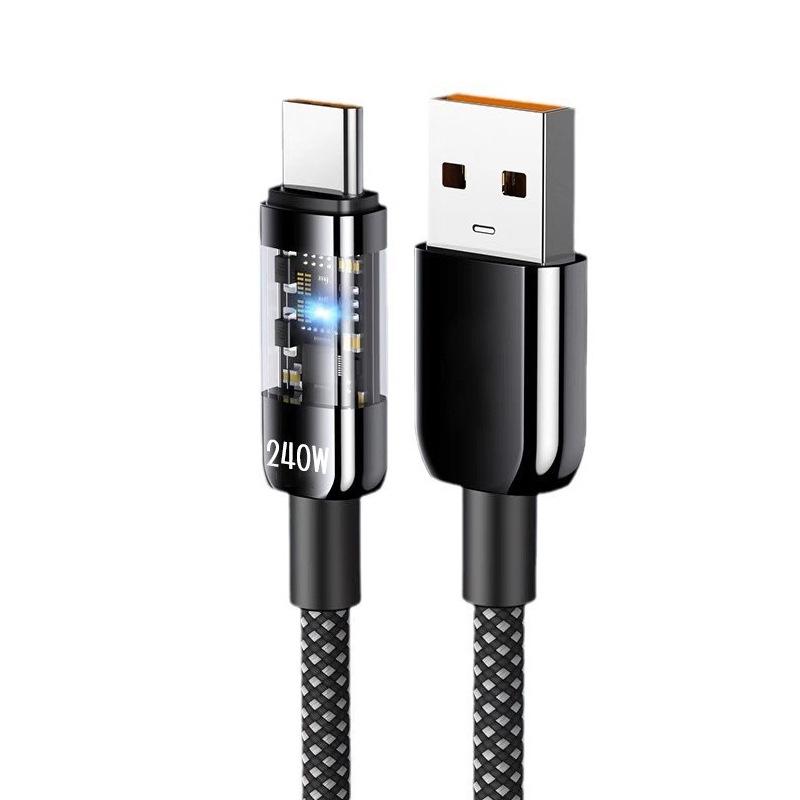 240W Super Fast Charging Type-C Data Cable for Huawei Honor 6A - Transparent & Luminous