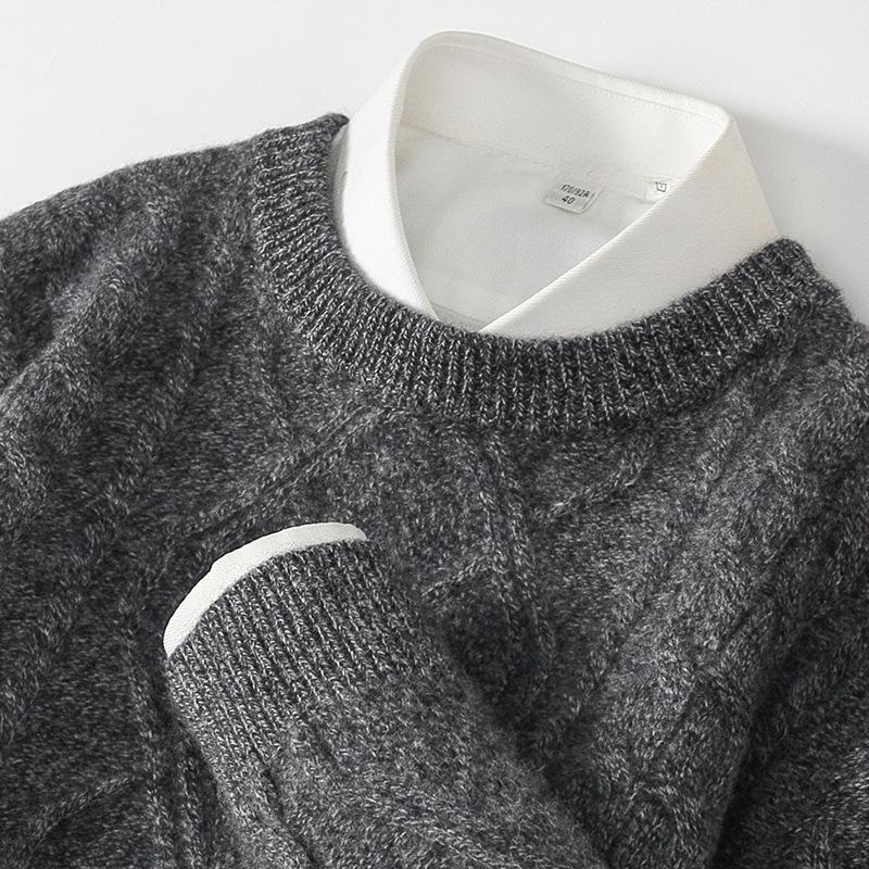 Men's Casual 100% Wool Thickened Sweater - Five-Needle Large Diamond Jacquard Knit