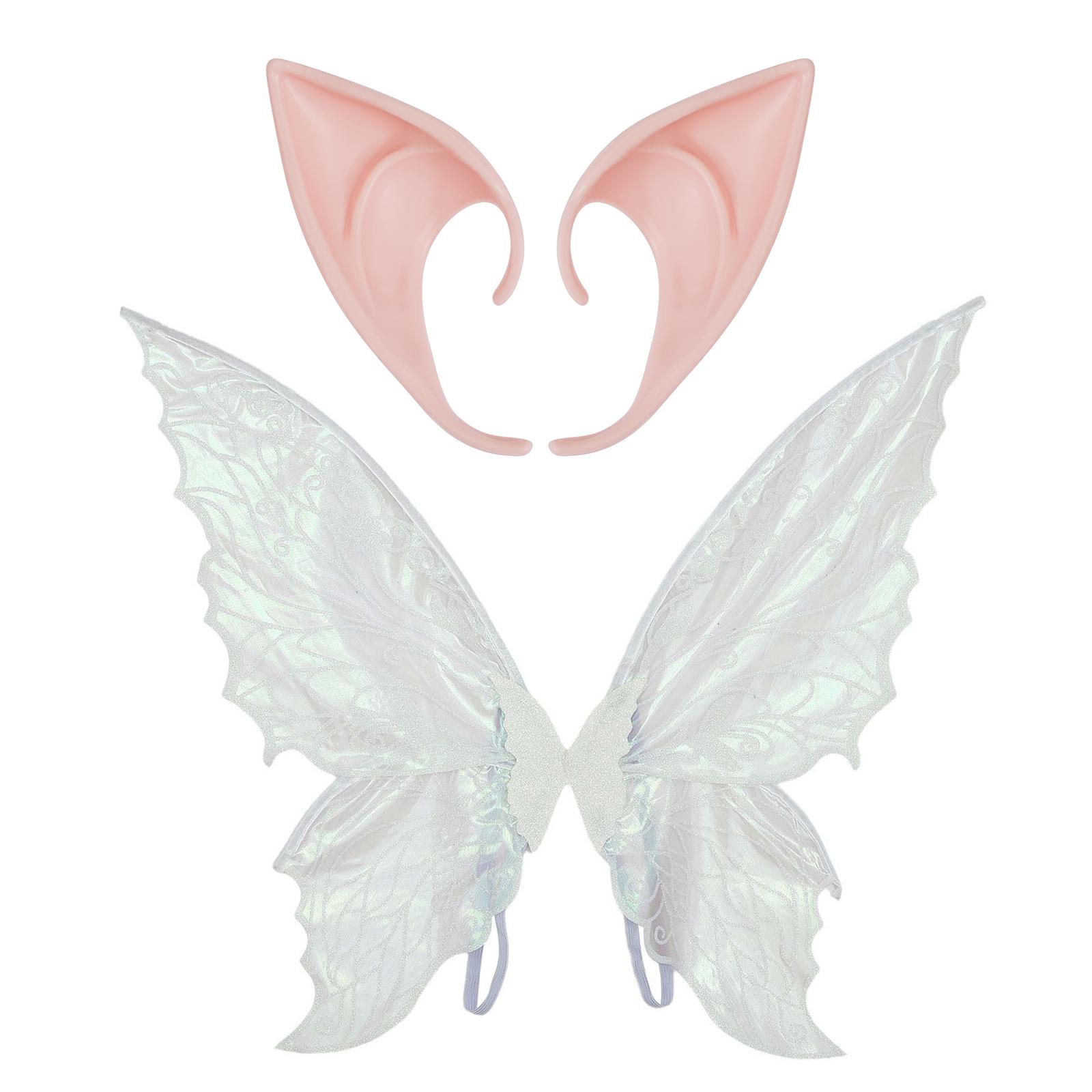 

Градієнтні прозорі крила метелика та гумові загострені вуха ельфа для дітей, дорослих, набір аксесуарів для костюма феї на Хеллоуїн One Size білий