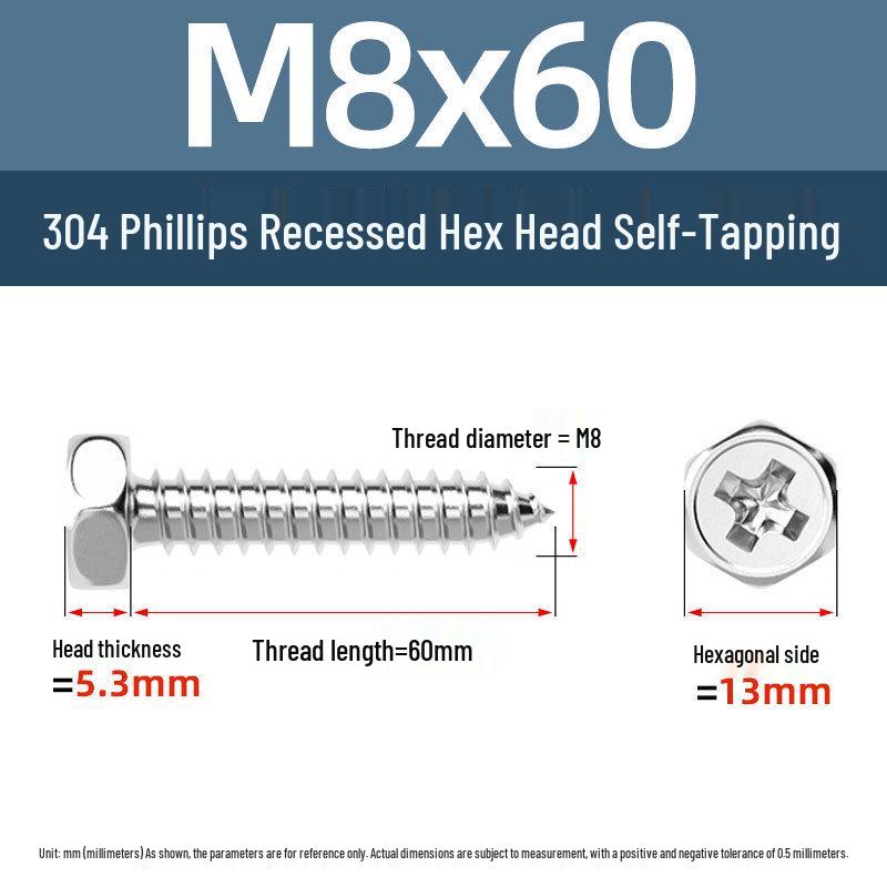Yigu 304 Stainless Steel Phillips Recessed Hex and Slotted Self-Tapping Screws for Wood, M3-M8
