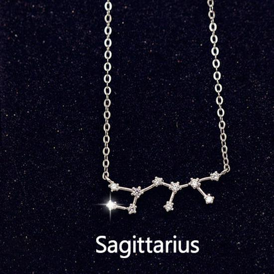 Korean-Style S925 Sterling Silver Inlaid Diamond Zodiac Pendant Necklace for Women