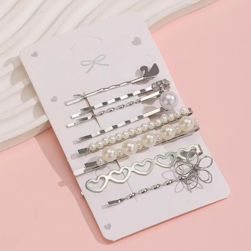 

Модный и креативный металлический жемчужный лебедь цветок золото и серебро женский набор зажимов для волос с прямой заколкой для аксессуаров для волос