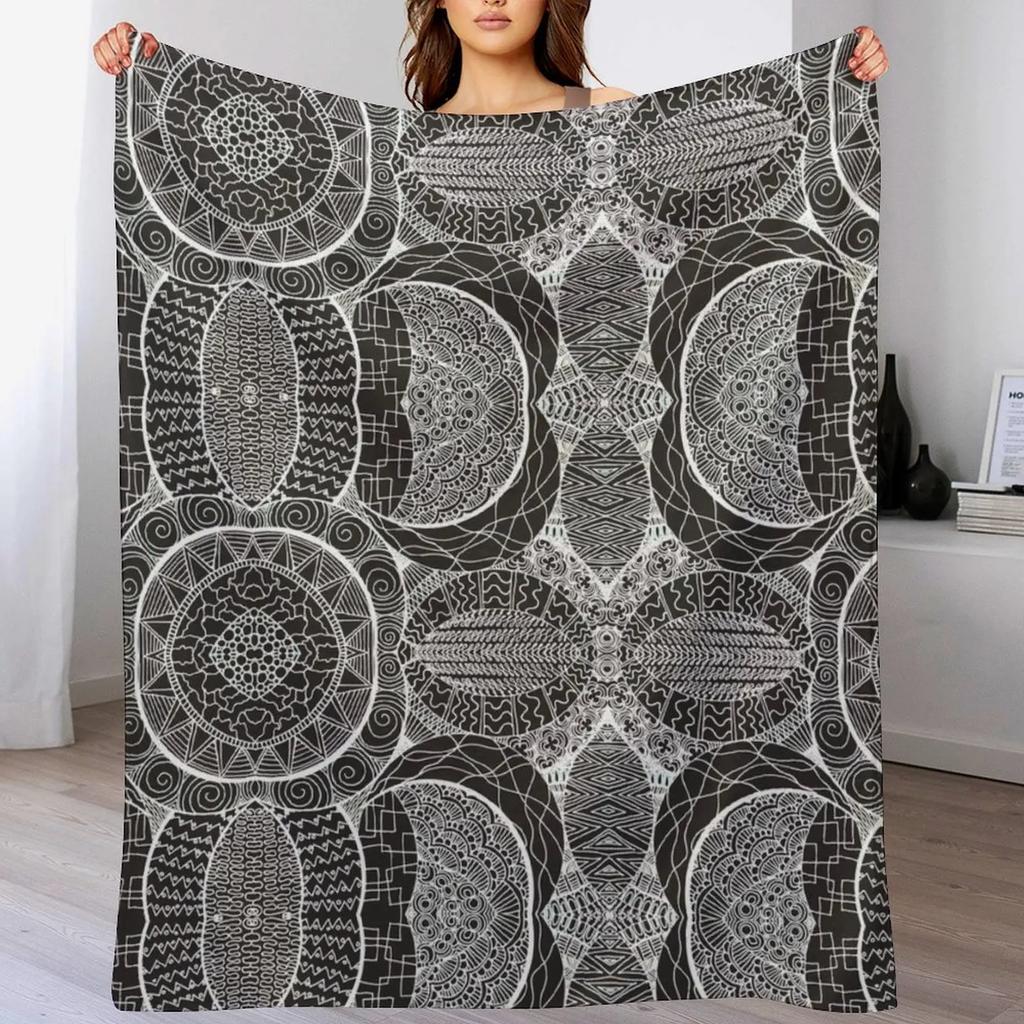 Mamma Africa Geometric Tribal Pattern White Outline Throw Blanket Cozy Home Blanket Gift for Christmas Holiday