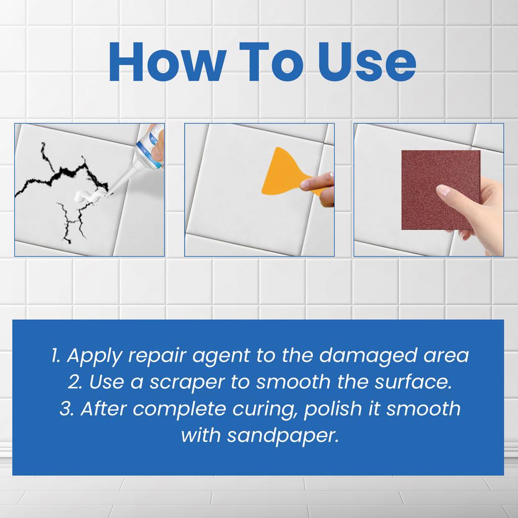 100g Tile Repair Glue Fast Drying Waterproof Patch Paste for Bathroom Kitchen Floor Wall Cracks Holes Includes Scraper Sandpaper