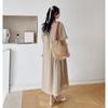 DIMANAF 2025 Plus Size Summer T-Shirt Dress Women Loose Show Thin Vintage Cotton Casual V-Neck Half Sleeve Solid Long Dress