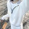 Women's Korean Style Color Block Wool Sweater - Loose Fit Half-Zip Knitwear for Autumn/Winter