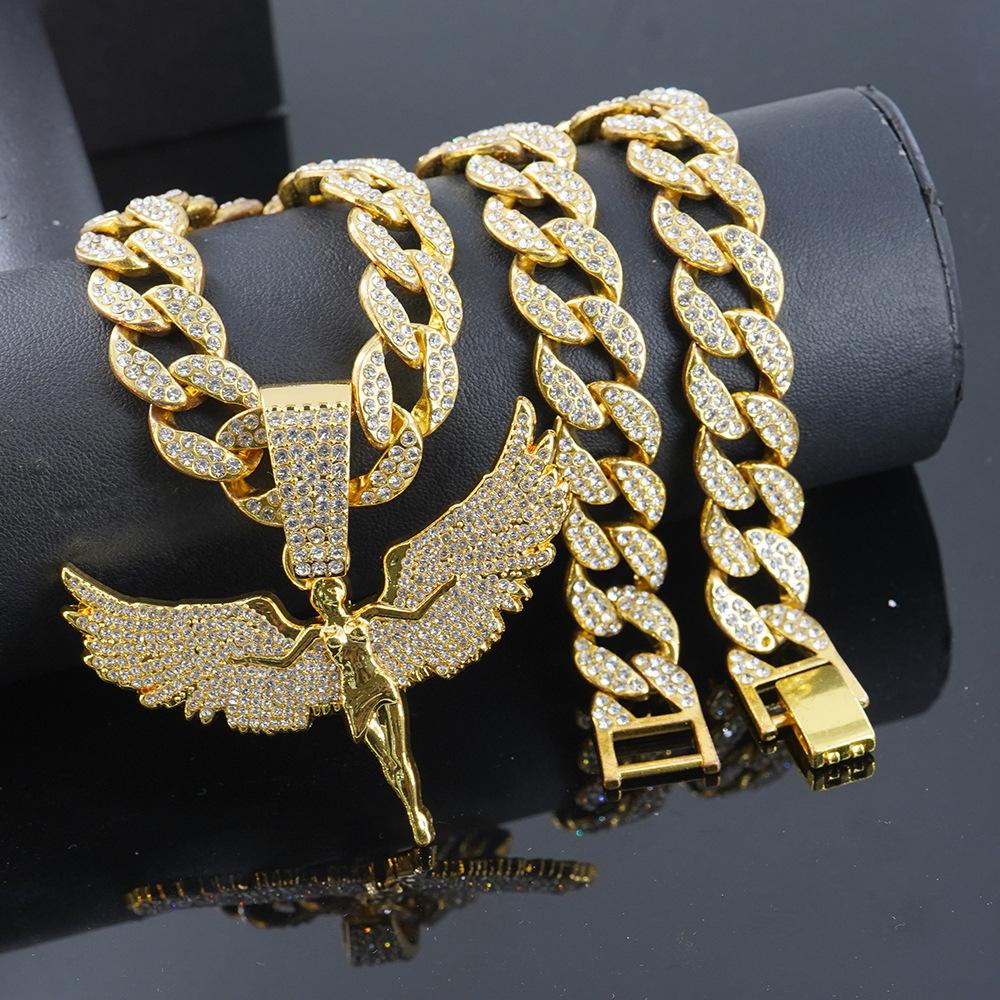 Voll besetzter Diamant Engelsgöttin Legierung Anhänger für Männer und Frauen, Trendy, Personalisiert, Modischer Hip Hop, U-förmige Cubanische Halskette