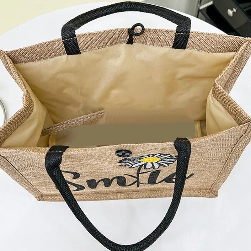 Tote Tote Woven Bag Women 2025 New Hand-painted Pattern Letter Tote Canvas Bag Shopping Bag Tote Bag