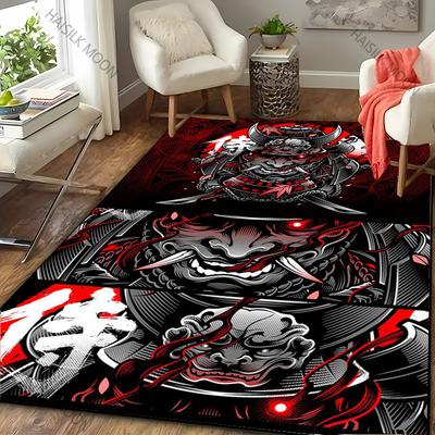 ¡Alfombra con Patrón de Samurái Japonés de 15 Tamaños! Alfombra para Dormitorio Sala de Estar Sofá Oficina Antideslizante Cuatro Estaciones Disponible Llegada Rápida