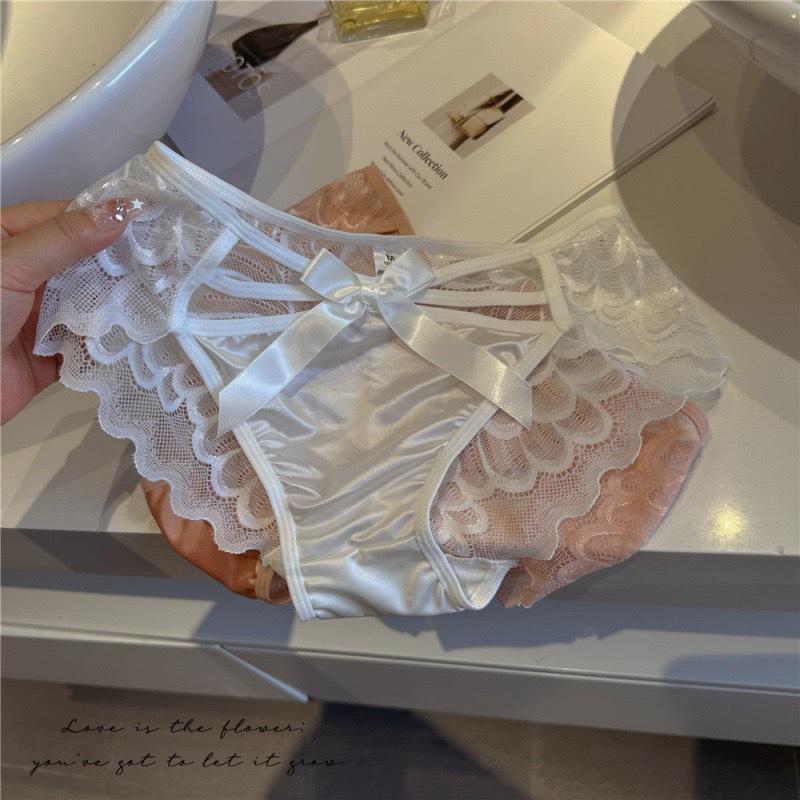 Japanese-Style Lace Bow Low-Waist Breathable Cotton Panties for Women