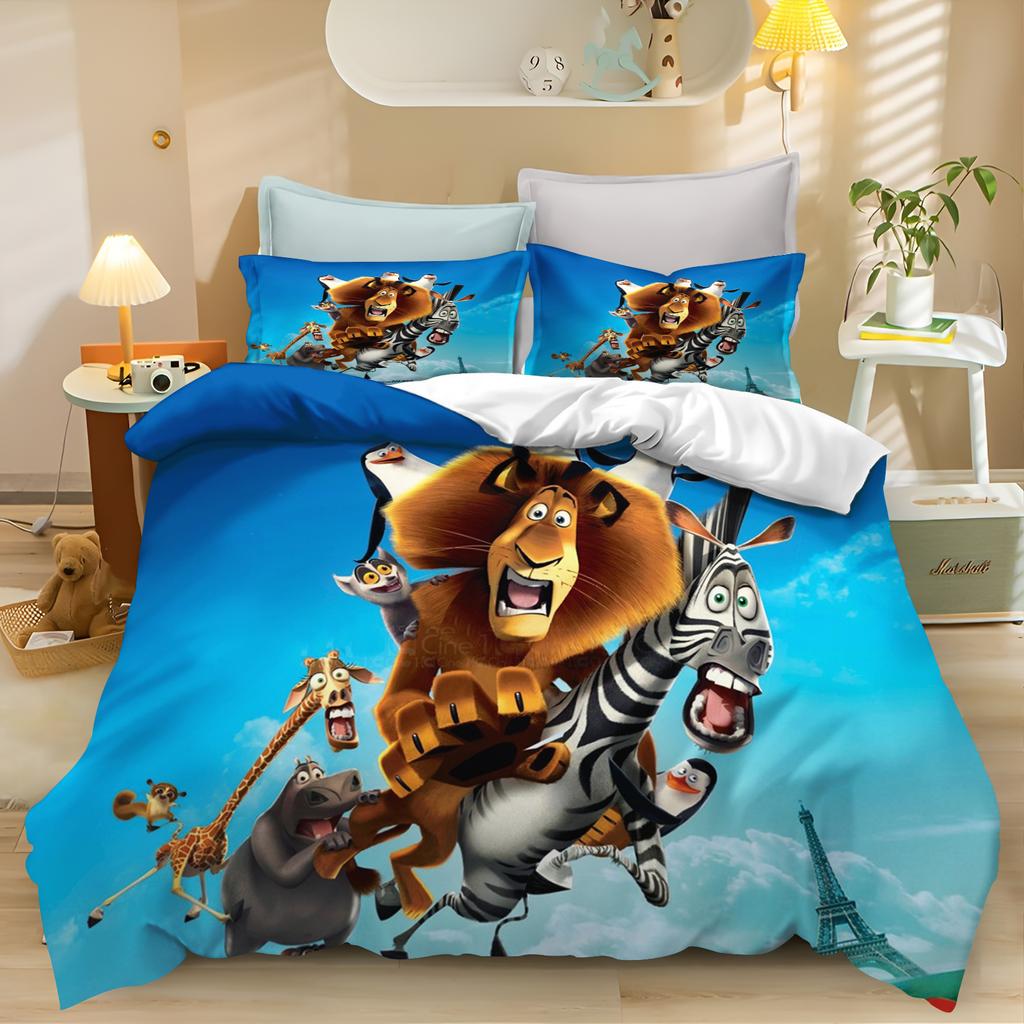 Set Copripiumino Madagascar Set Biancheria da Letto Set Piumone Matrimoniale 3D Set Biancheria da Letto per Bambini
