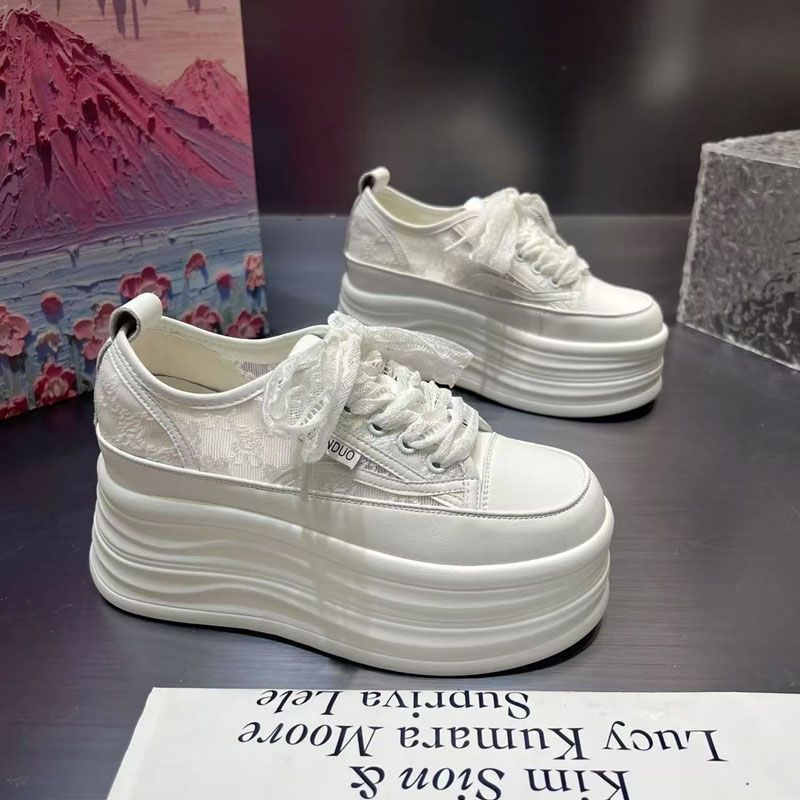 Summer lace mesh breathable thick-soled muffin little white shoes small inner height increase sports casual net shoes