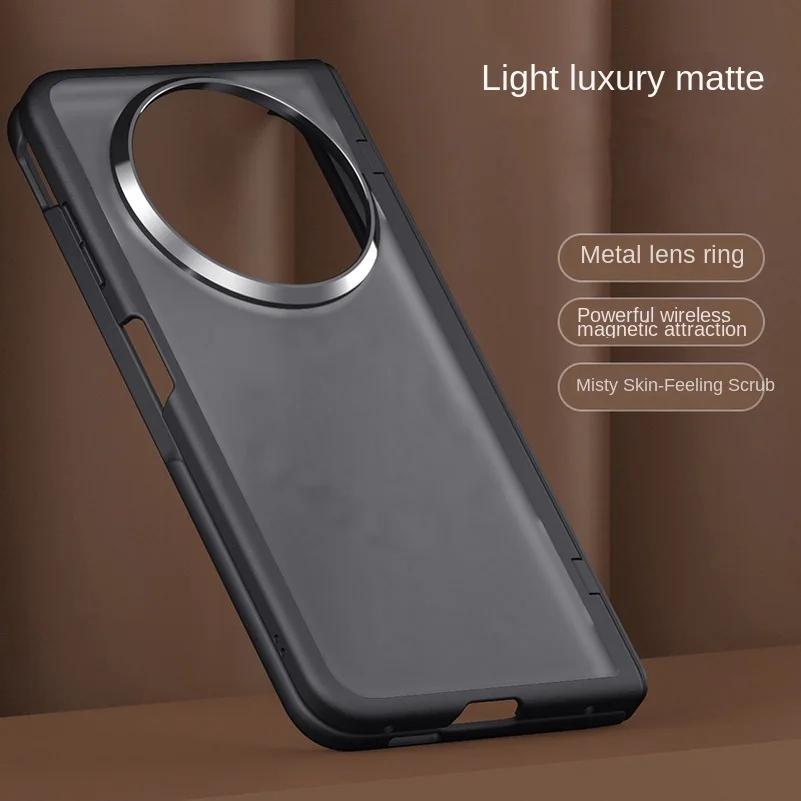 Frosted Semi-transparent Back Cover For VIVO X Fold 6 with Metal Lens Ring Front Glass Screen Protector Case