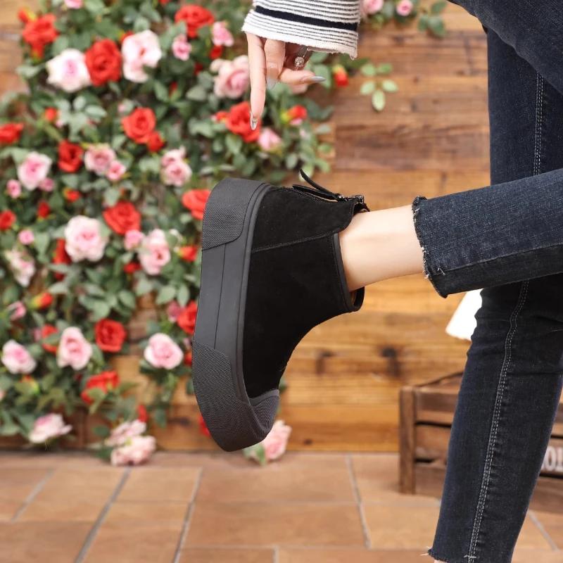 Ladies Shoes New Slip On Women's Flats Winter Round Toe Plush Fleece for Warmth Solid Short Barrel Platform Boots Botas De Mujer