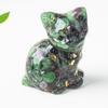 Natural Crystal Gravel Resin Sitting Turning Face Cat Figurine With Gold Foil Cute Desktop Decor For Home Office