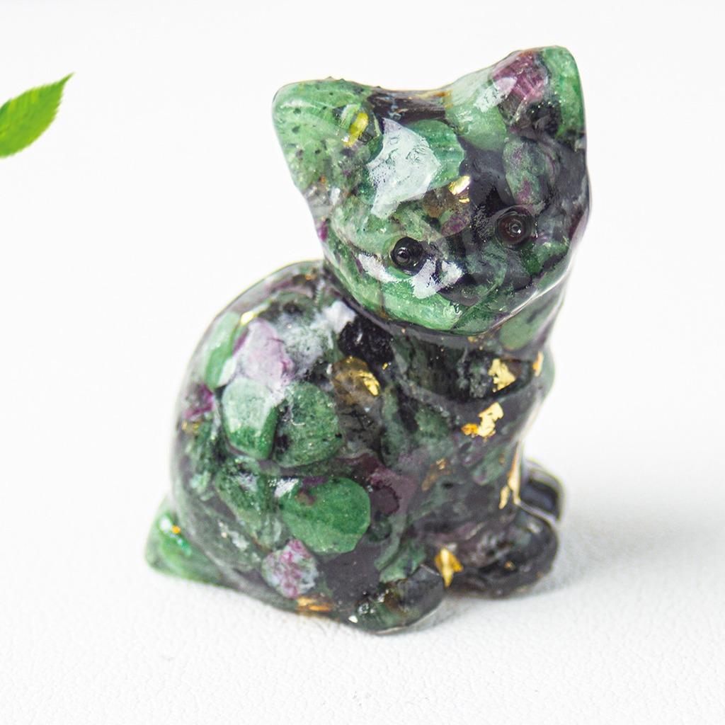 Natural Crystal Gravel Resin Sitting Turning Face Cat Figurine With Gold Foil Cute Desktop Decor For Home Office