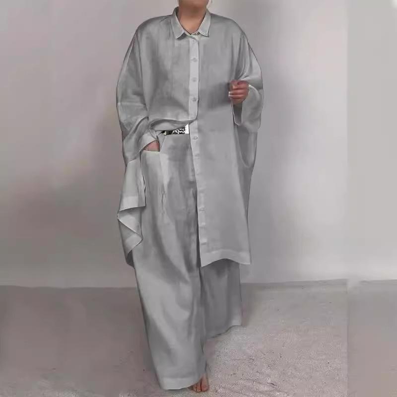 Women's Set Casual Loose Solid Color Shirt Set Wide Leg Pants Two Piece Set