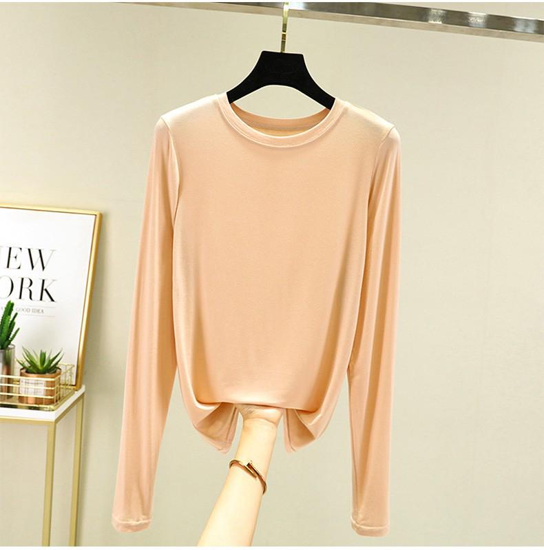 Women's Loose Korean-Style Modal Long-Sleeve Shirt - Spring/Autumn, Round Neck, Slimming, Versatile, Plus Size.