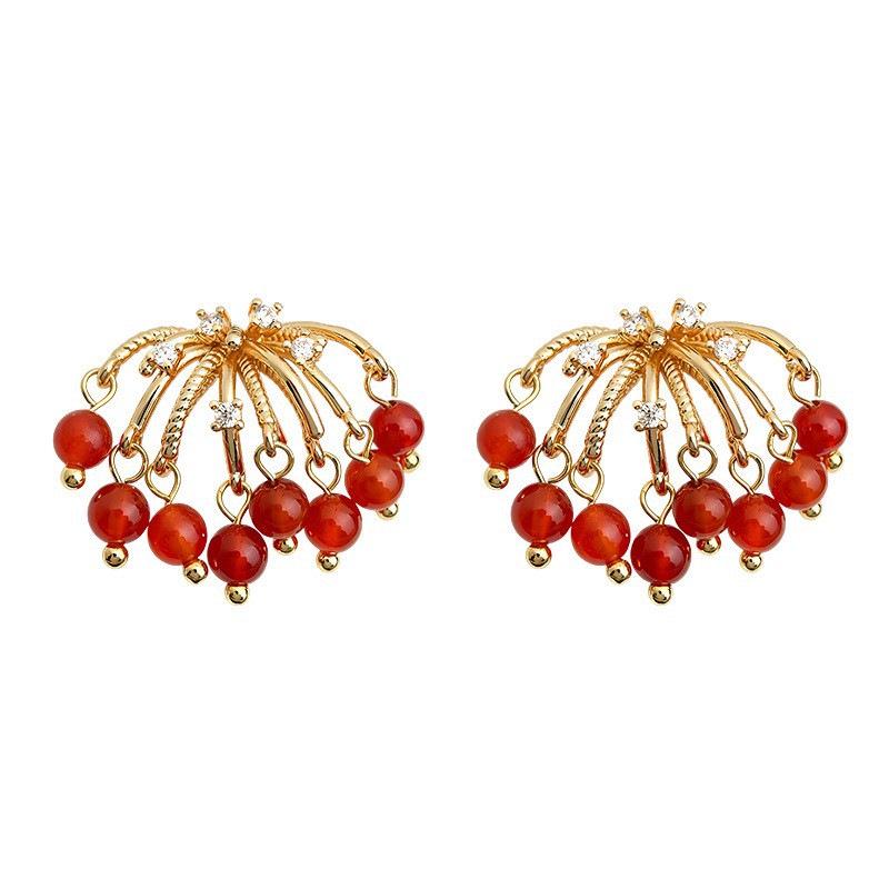Retro Red Agate Tassel Earrings: Luxurious Chinese Court Style