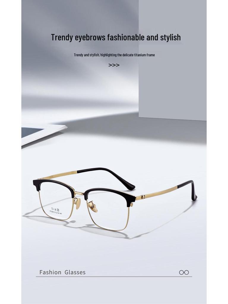 Kemin Men's Titanium Eyebrow Frame: Fashionable, Prescription-Ready Square Design with IP Electroplating - Model 3308.