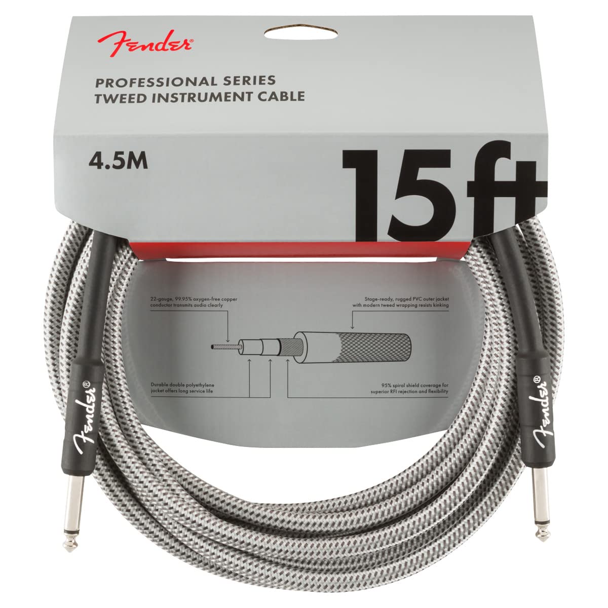 

Fender Shielded Cable Professional Series Instrument White Tweed Cable, 15 ,