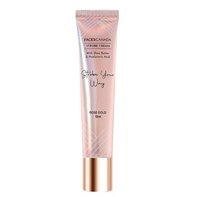 FACES CANADA Strobe Cream Mini- Rose Gold, 18ml | Primer + Highlighter + Moisturizer | Shea Butter & Hyaluronic Acid | Intense Hydration | Flawless
