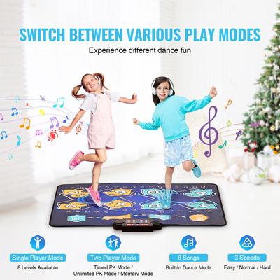 SucceBuy Tapis de Danse Électronique pour Enfants 8 Boutons Musique Danse Tapis de Jeu Jouets Éducatifs avec Modes Simple/Deux Joueurs pour Cadeaux Filles