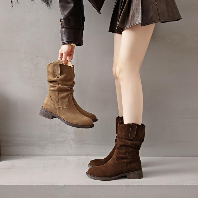 Short Boots Children's Coarse Heel Medium Tube Pile Boots Women's Summer 2025 New Autumn Merad Western Cowboy Martin Boots