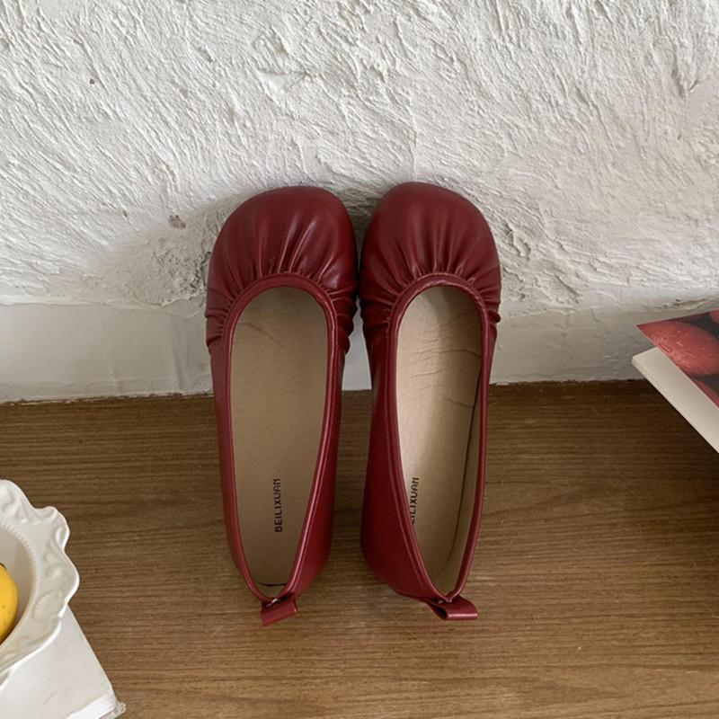 

Мода Bailamos Туфли-балетки с круглым носком для женщин, лоферы, туфли на плоской низкой подошве, туфли для платья, слипоны, повседневные мокасины, неглубокие туфли-мюли для платья, обувь Muje 39 красный