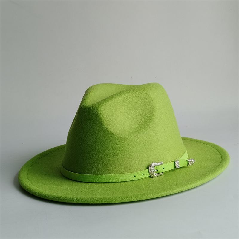 Neue Sienna Filzhüte Herren Fedora Hut Herren Panama Oberkappe Unisex Hut Militärfarbe Fedoras Hut mit breiter Krempe Kirchenhut Partyhut 55 -58cm green