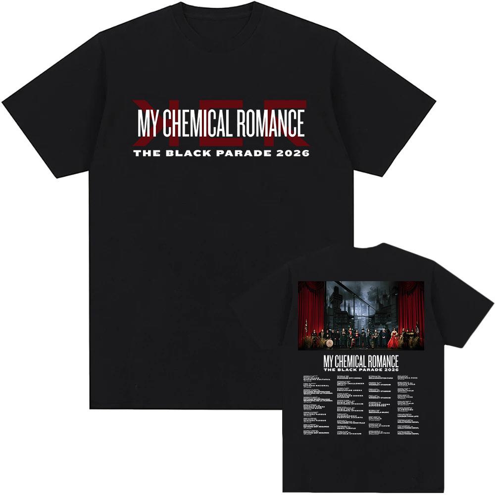 

THE BLACK PARADE 2026 Тур Футболка Рок-группа My Chemical Romance Футболки С коротким рукавом Хлопковая футболка Унисекс Уличная одежда XS