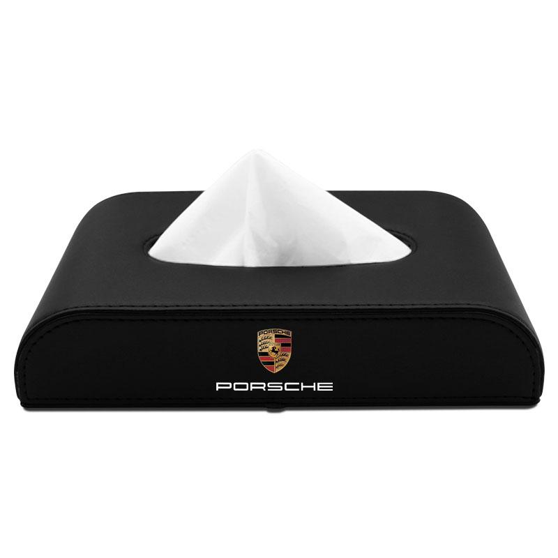 Leather Car Tissue Box Hanging Badge Paper Towel Bag Storage Auto Accessories For Porsche Cayenne Panamera Macan Boxster 911 Carrera-GT 928 944 918